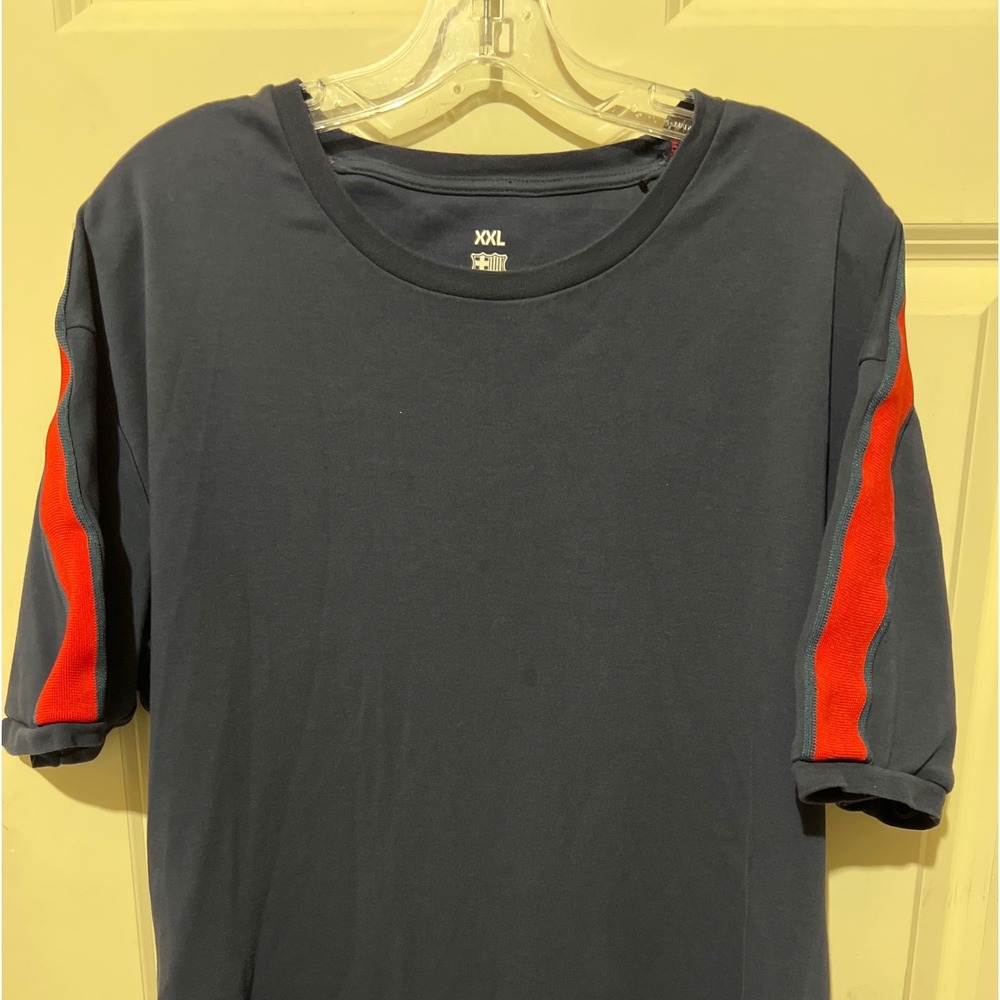 FC Barcelona Johan Cruyff Barca T-Shirt Mens XXL Navy Blue Red Stripe Cotton Tee